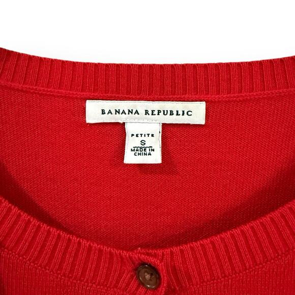 Banana Republic Floral Embellished Red Cardigan Merino Wool Blend SP Holiday - Picture 2 of 11